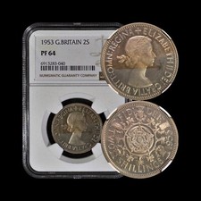 GREAT BRITAIN. 1953, Florin - NGC PF64 - 2 Shillings, Tudor Rose, Shamrocks 040