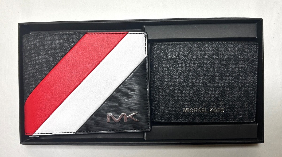 MICHAEL KORS MENS GIFTING MK Signature Black Blue Wallet BILLFOLD