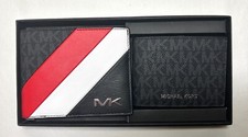 MICHAEL KORS MENS GIFTING MK Signature Black Blue Wallet BILLFOLD BOX SET