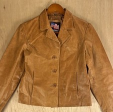Usa Rustic Lined Leather Jacket Women’s Medium Color Butterscotch Tarnished Worn