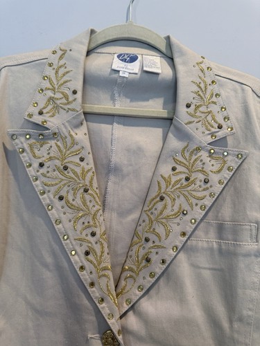 D2 By Diane Gilman Damen Blazer Jacke mit Verzierung Beige Größe 1X - Bild 3 von 10
