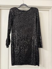 Express Black Sequin Sheath Dress Long Sleeve Knit Size S Party Cocktail
