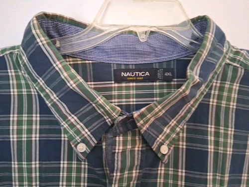 Camicia uomo Nautica 4XL verde blu a quadri con bottoni manica lunga tasca - Foto 3 di 7