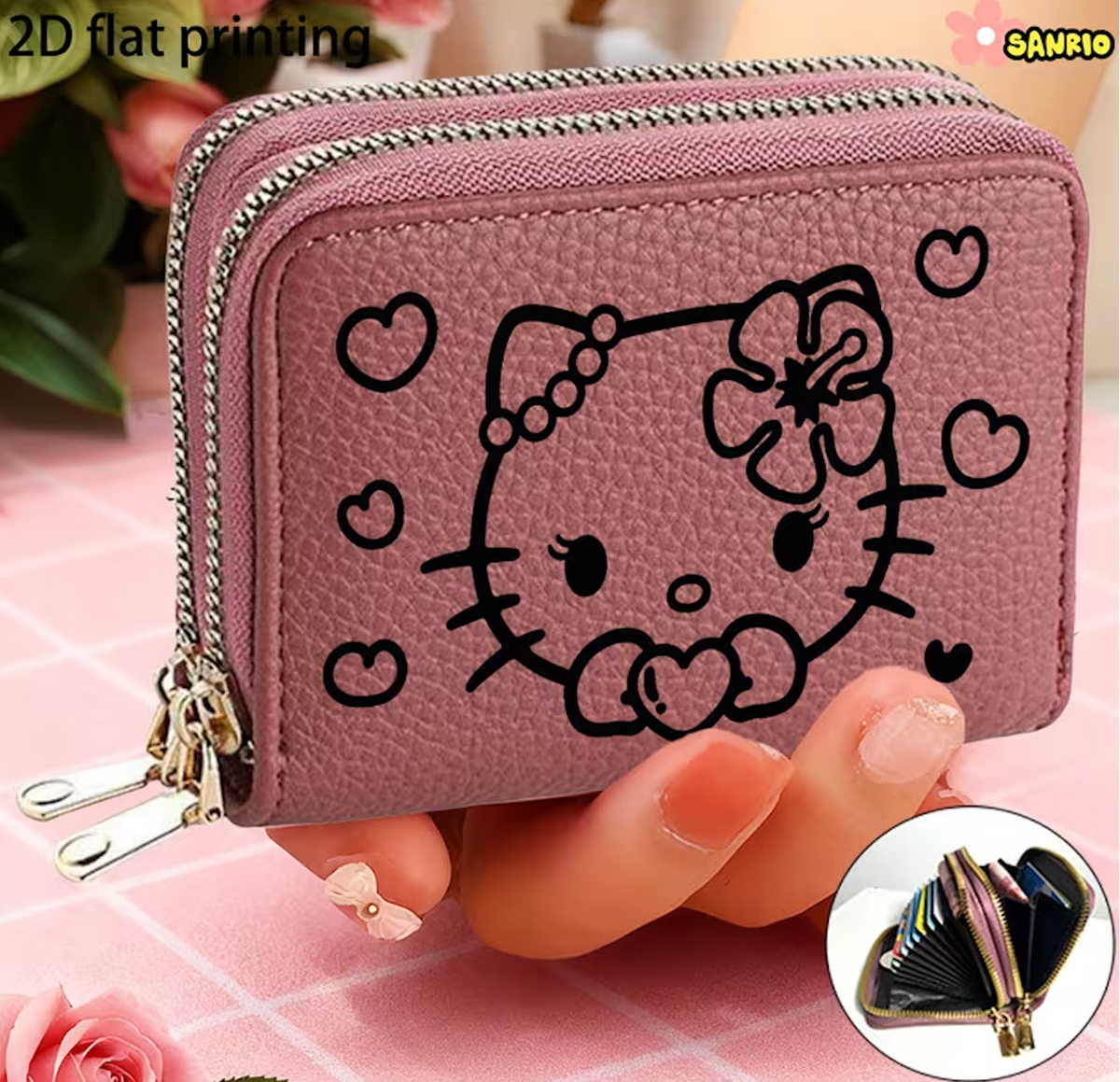 Hello Kitty Red Wallet Zip Around Cute Kawaii Card Holder Coin