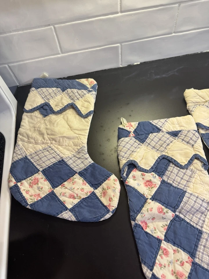 4 Medias de Navidad De Colección Acolchadas Cortador Hecho a Mano Cottagecore Vacaciones Antiguos Tiempos Foto 2 de 4