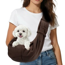 Dog Sling Carrier for Small Pet Breathable Mesh with Buckle Coffee
