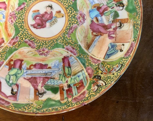 Antiguo plato de porcelana de exportación china del siglo XIX Famille rosa mandarín - Imagen 10 de 13