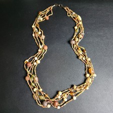 Multi Strand Beaded Necklace Earth Tone Seed Beads Boho Layered