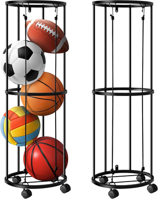 Columnar Vertical Ball Racks- 40X13.2 Inch Rolling Basketball Holder Wall Mount-