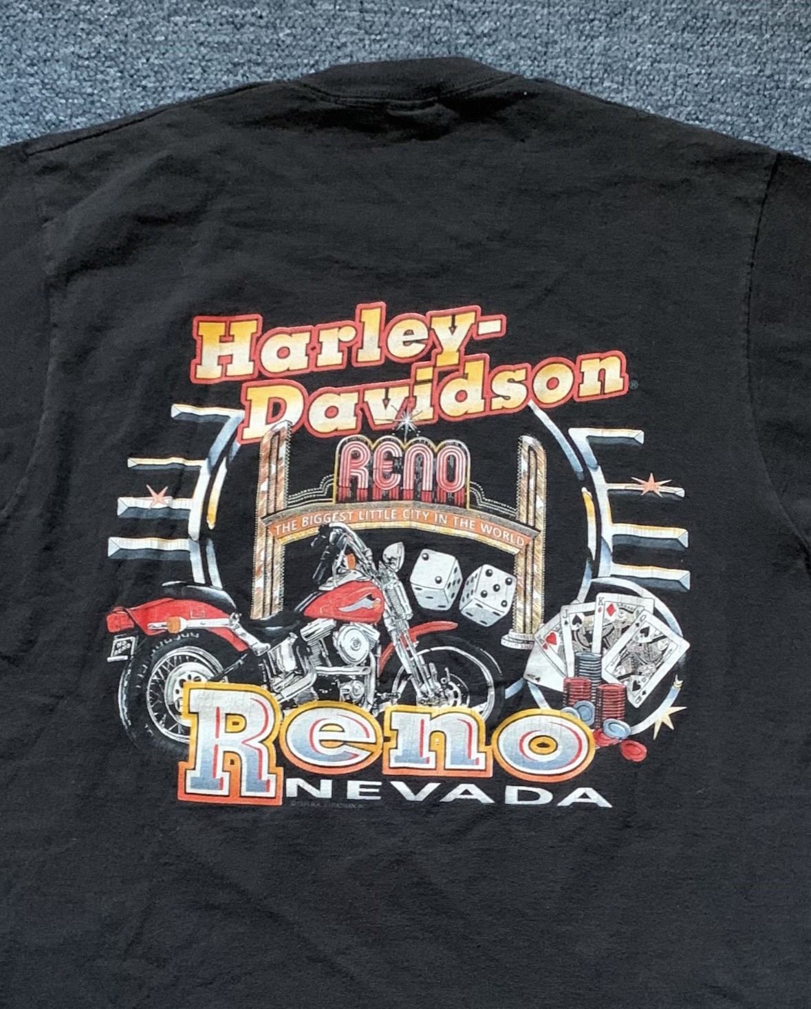 Vtg Harley-Davidson Reno, NV Graphic T-Shirt Pocket Large Single Stitch Biker