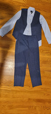 IZOD Boys' Navy Blue Suit Set with Collared Dress Shirt, Pants  Vest Size 10