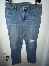 CHICO  S Blue Denim So Slimming Girlfriend Ankle Distressed Jeans-8