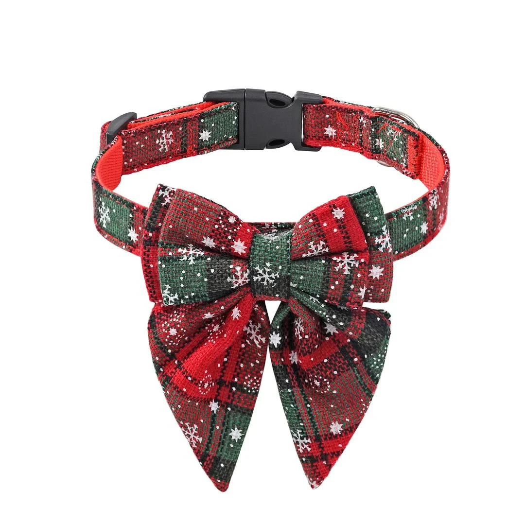 Plaid bow Collar-Christmas Dog collar-