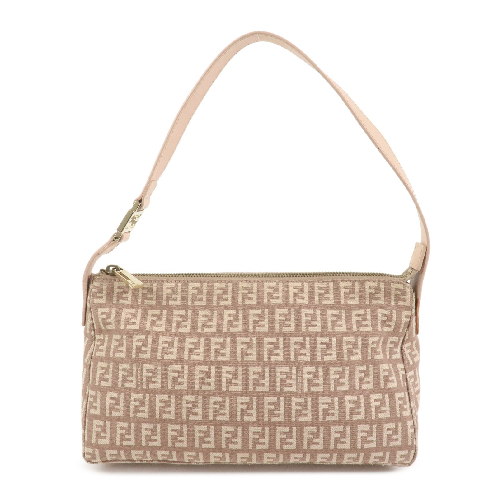FENDI Zucchino Canvas Leather Shoulder Hand Bag Pink Beige 8BR444 Auth Used F/S