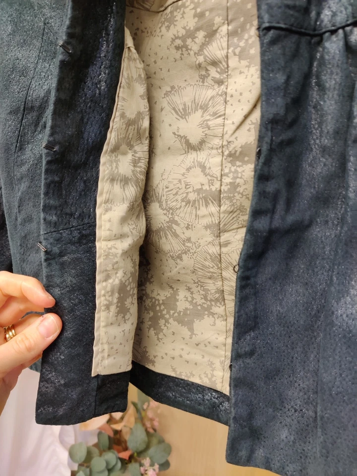 DOMA MEDIUM BLACK COAT JACKET LEATHER SHIMMER CROP VINTAGE LINED BOLERO WOMENS - Image 3 of 4