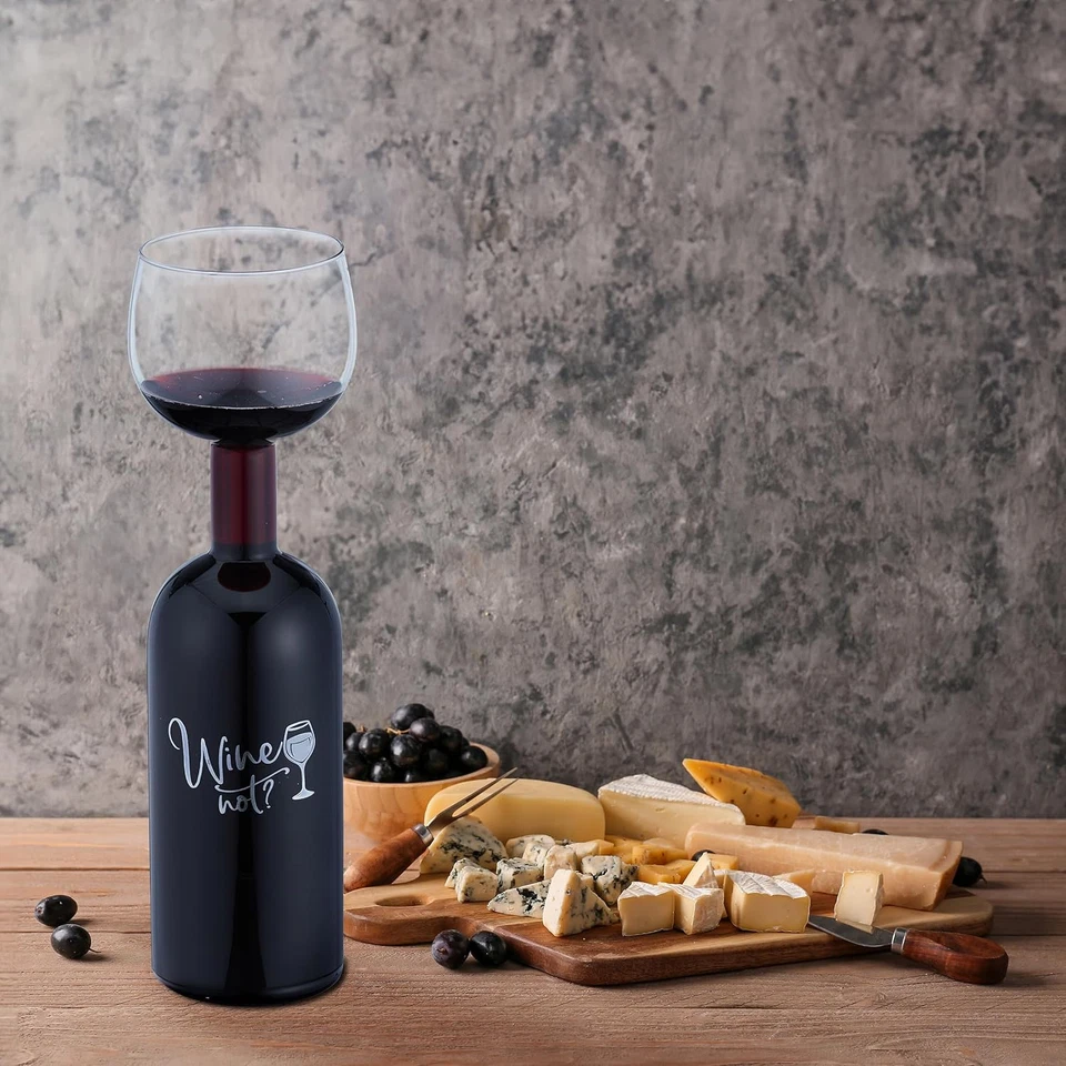 Relaxdays Bottiglia Con Bicchiere Da Vino, Calice Gigante in Vetro XL, Scritta D - Immagine 2 di 4