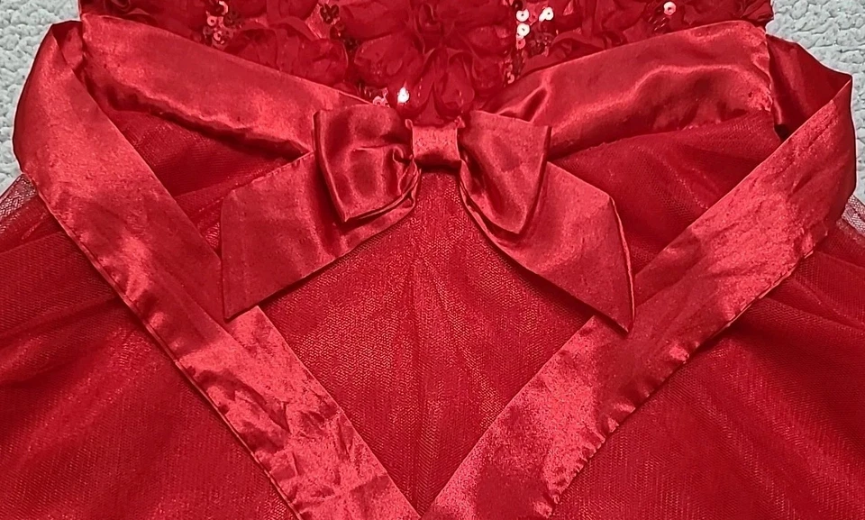 Pinky Little Girls Size 4 Red Floral Bow Holiday Christmas Sleeveless Dress  - Image 4 of 4