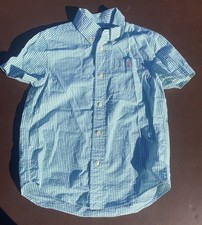 Ralph Lauren Boy's Short Sleeve Button Down Shirt/Polo Size 5 Green Pin Stripes