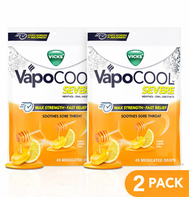Vicks VapoCool Severe Sore Throat Drops Menthol Honey Lemon 45 Ct 2 Pack
