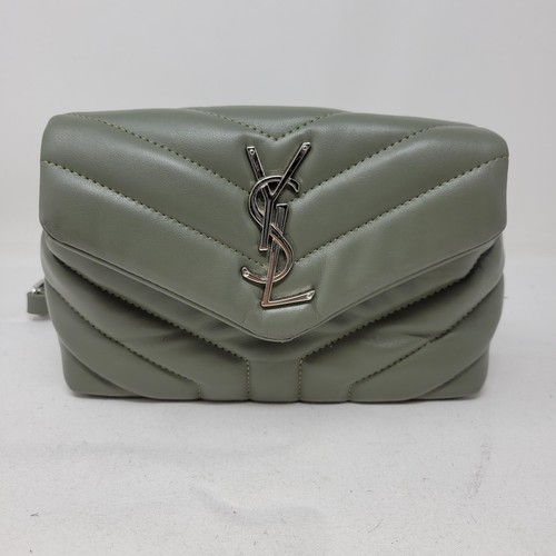 Saint Laurent Crossbody Bag Womens Small Green Quilted Chevron Leather YSL Logo