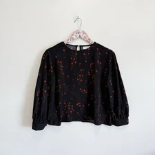 OAK + FORT Black & Red Floral Blouse Top Women’s S Small