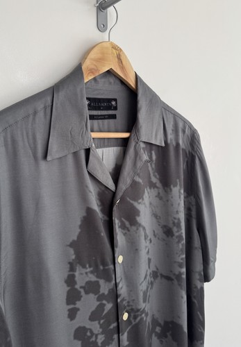 Allsaints “silverlake” Short Sleeve Shirt Festival Tie Dye Grey Black M/relaxed - Picture 6 of 11
