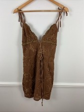 PLT Chocolate Floral Soft Textured Lace Up Plunge Shift Dress 6