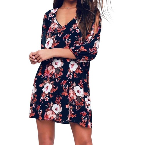 Lulus Shifting Dears Navy Blue Floral Print Mini Dress Medium NWOT