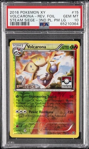2016 POKEMON XY STEAM SIEGE #15 VOLCARONA-REVERSE FOIL PSA 10