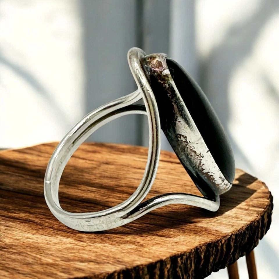Vintage Boho style, Sterling Silver Black Onyx Statement Ring - Image 3 of 4