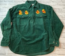 Disney Winnie The Pooh Pullover Shirt Adult S Green Corduroy Embroidered
