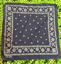Vintage 50s 60s Blue Bandana Washfast Color Cotton Poly Selvedge Edge Distressed