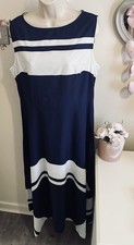 🌷NEW Occasion Floaty Chiffon Long Tall Navy & White Dress Stripes 14 L Formal