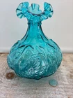 Vintage Fenton Teal Royale Swan Vase with Cat Tails, Lilly Pads -Double Stamp
