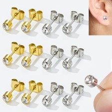 6 Pairs 4MM Earrings for Piercing Tool Surgical Steel Ear Stud Cartilage Jewelry