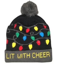 Wembley Christmas Novelty “Lit With Cheer” Light up Beanie w/Pom Christmas Light