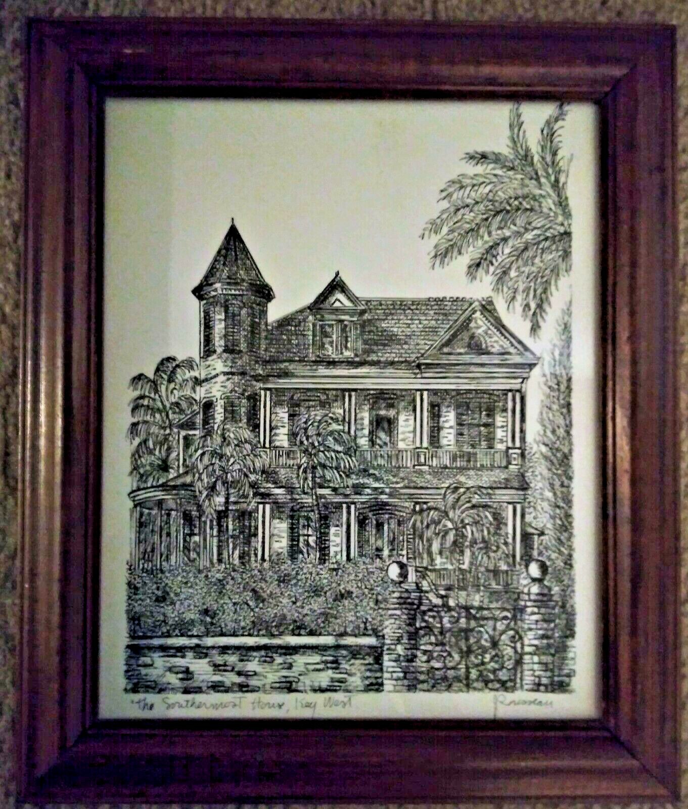 Key West FL Southernmost House 8x10 Pen and Ink Drawing J Rousseau