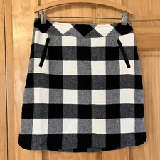 Talbots Buffalo Plaid Wool Blend Mini Skirt Sz 8 Petite Black White Lined Short