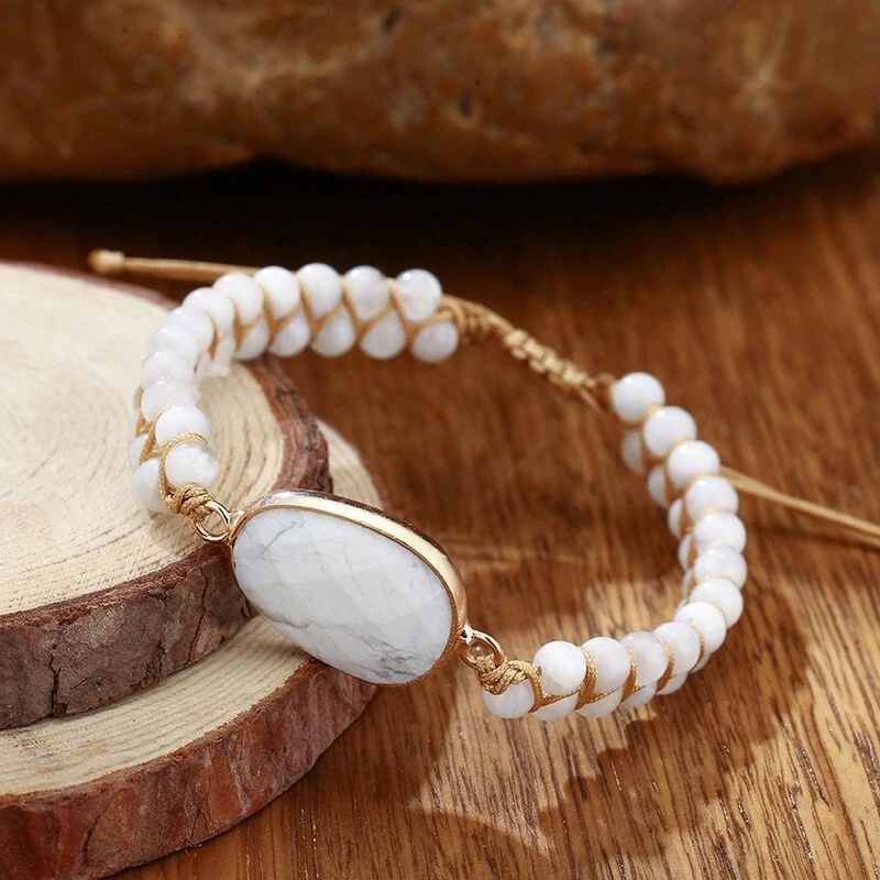 White Howlite Bracelet, Yoga Gemstone Beaded Bracelet for Women, Boho  Crystal Jewelry, Natural Stone Yoga Bracelet, Boho Crystal Bracelet 