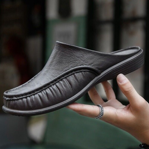 Mens Slippers Open Back House Shoe Black Slip On Comfort Indoor Outdoor Loafer - Picture 4 of 39