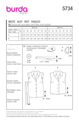 Burda Style Schnittmuster Nr. 5734 - Weste & Bluse - Ärmelaufschläge - Kragen - Bild 8 von 9