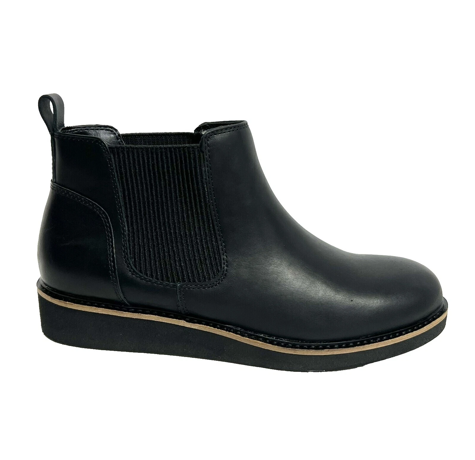 Wedge Leather Upper Black Boots for Women