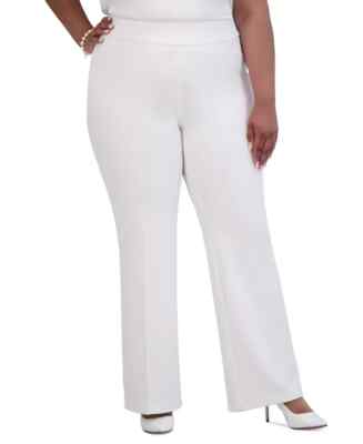 Kasper High-Rise Pull-On Flare Pants Women's XL White Side Pocket Elastic Waist