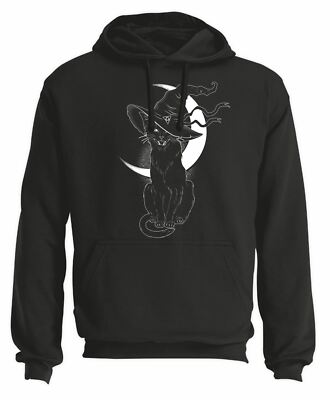 Schwarze Hexen Katze mit Hut Halloween Beutel Tasche Pullover Hoodie