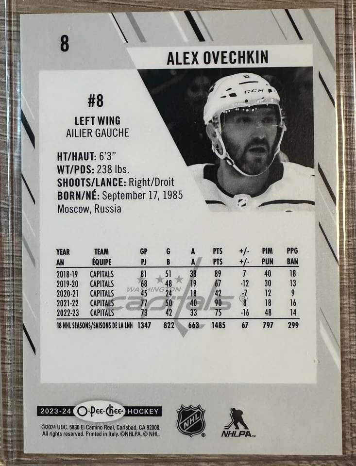 2023-24 OPC O-PEE-CHEE HOCKEY ALEX OVECHKIN PORTRAIT PHOTO VARIATION SSP #8 - Image 2 of 2