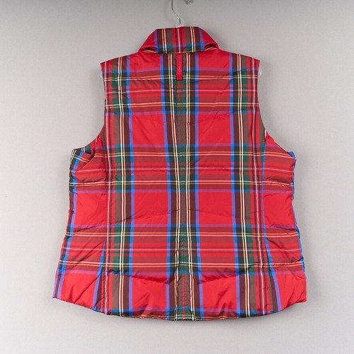 Lands End Down Vest Womens MP Red Tartan Plaid Quilted Puffer Holiday - Picture 3 of 11