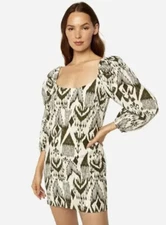 $295 Misa Los Angeles Marta Pouf Shoulder Dress XS Extra Small Mini Cream