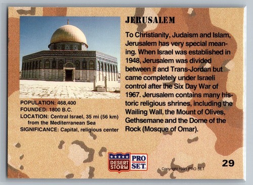 1991 Pro Set Desert Storm #29 Jerusalem "Holy City" - Pack Fresh MT - Picture 2 of 2