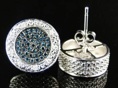 0.75ct Lab-Created Blue Sapphire Iced Hip Circular Earring 14k White Gold Plated