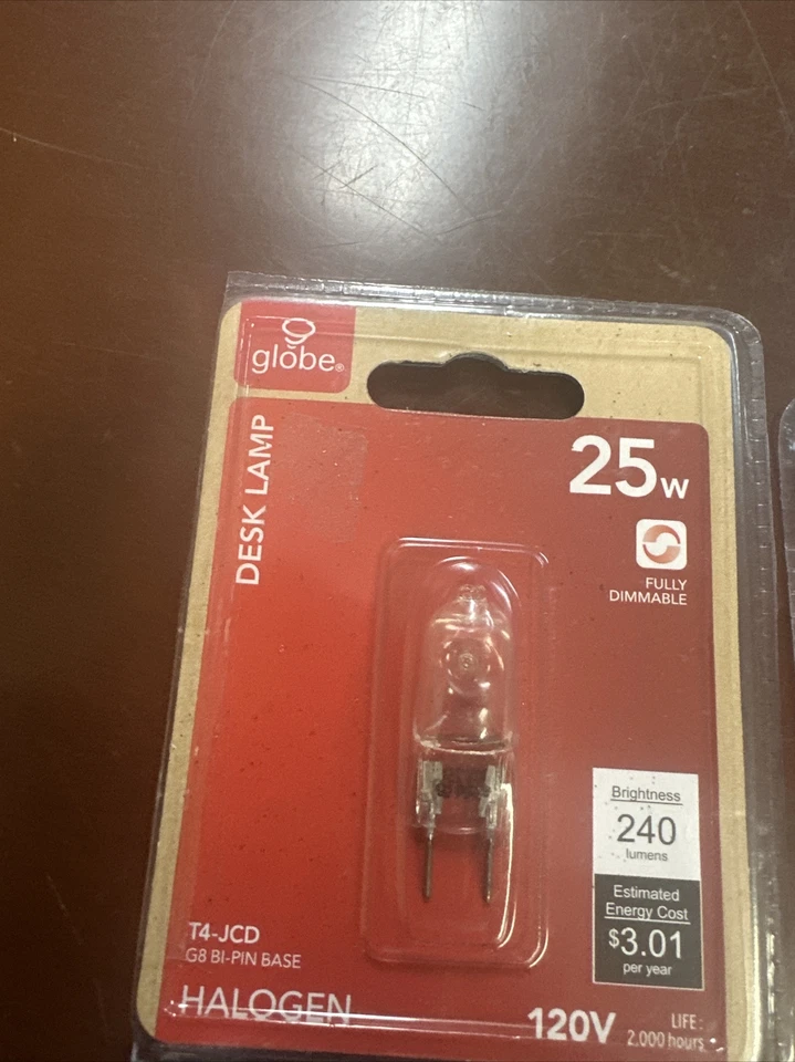GLOBE ELECTRIC 25W BULB DESK LAMP T4-JCD G8 BI-PIN BASE DIMMABLE 2 PACK NEW - Image 3 of 4